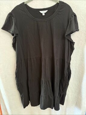 Time and Tru Black Tiered Short-Sleeve Midi Dress Size XXXL